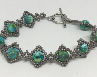Earth Stone & Glass Seed Bead Bracelet - Handmade and Beautiful!