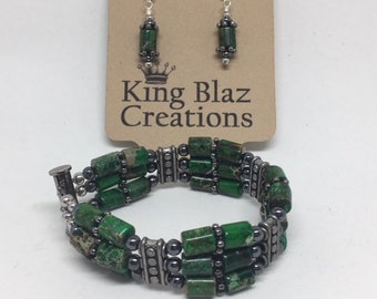 Imperial Jasper & Hematite Bracelet - Handmade and Beautiful! Matching earrings available