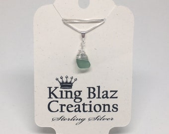 Genuine Sea Glass - Sea Foam Green, Sterling Silver necklace, wire wrapped