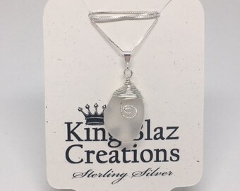 Genuine Sea Glass - White Clear, Sterling Silver necklace, wire wrapped