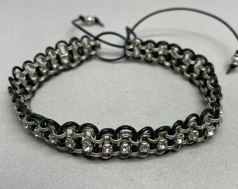 Leather & Rhinestone Chain Adjustable Bracelet