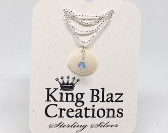 Genuine Sea Glass - Sterling Silver Beach Necklace: Frosted Baby Blue Sea Glass with a Sea Shell.  Delicate, Petite Beauty!