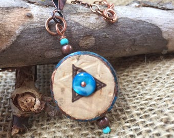 Unique, Re-Purposed Copper & Cork, 2-Sided Pendant Necklace! Wine Cork and Copper Pipe. Beautiful Blue Patina Copper. One of a kind!