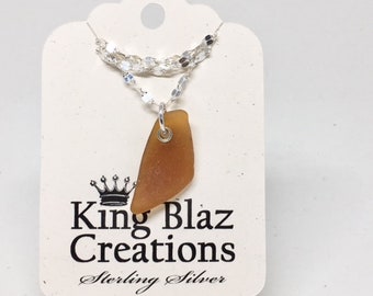 Genuine Sea Glass - Sterling Silver Beach Necklace: Frosted Brown Sea Glass! Natural Beauty!