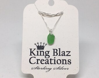 Genuine Sea Glass - Sterling Silver Beach Necklace: Frosted Green Sea Glass. Simple & Stunning!