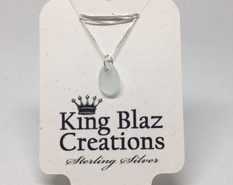 Genuine Sea Glass - Sterling Silver Beach Necklace: Frosted Clear Sea Glass. Simple & Stunning!