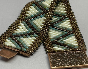 Wide Cuff Peyote & Brick Stitch Beaded Bracelet