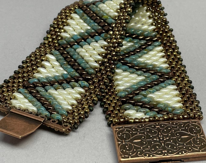 Featured listing image: Wide Cuff Peyote & Brick Stitch Beaded Bracelet