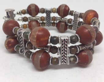 Tibetan Agate Bracelet with Jade - Handmade and Beautiful!