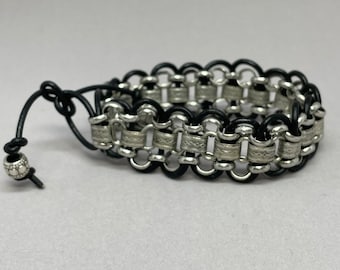 Book Chain & Black Leather Cord Bracelet