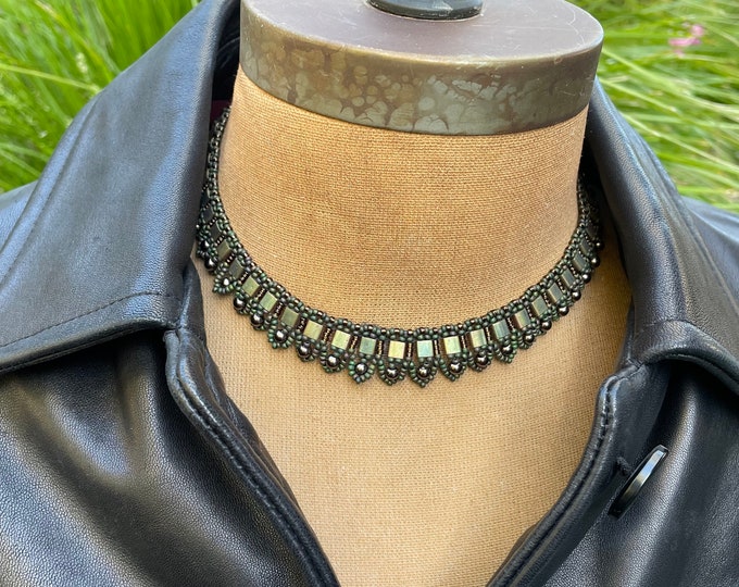 Featured listing image: Hand Woven Seed Bead, Tile, Glass Pearl Necklace