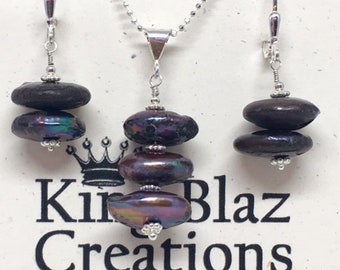 Beautiful Stacked Pearl Necklace & Earrings Set: Sterling Silver with Genuine Natural Coin Pearls