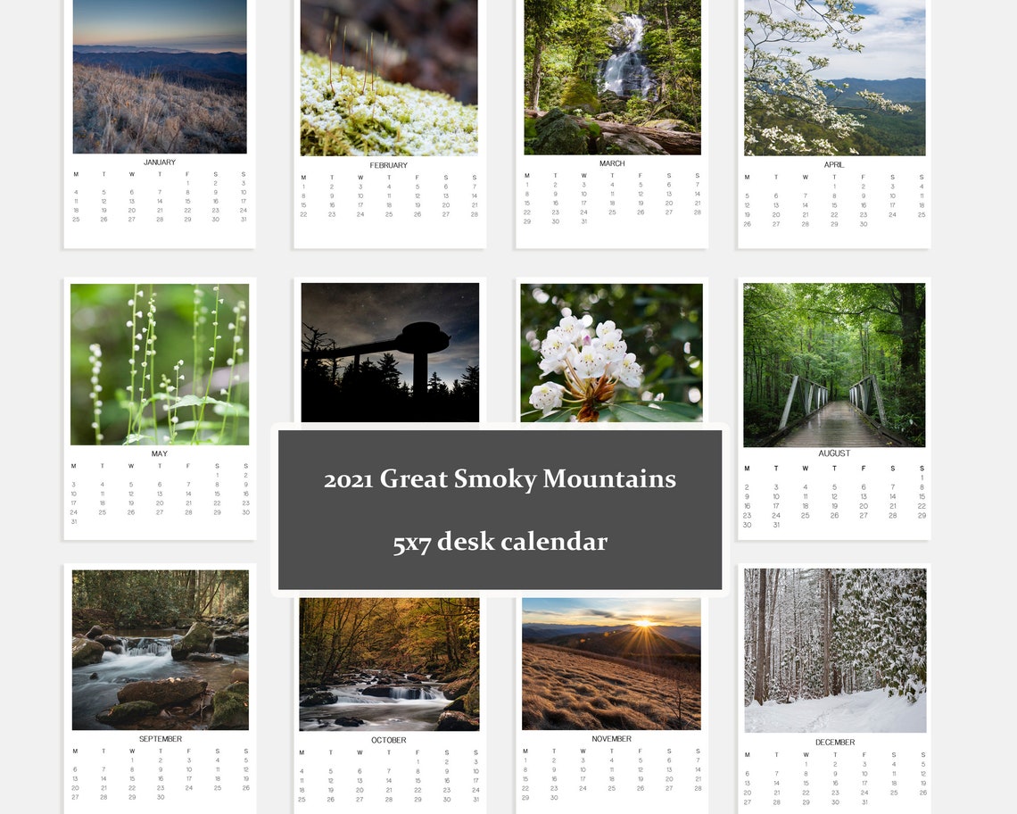 2021 Great Smoky Mountains Calendar with Rustic Wood Stand | Etsy
