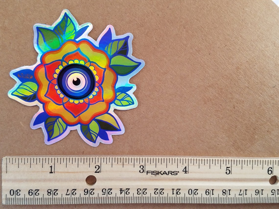 Holographic Vinyl Evil Eye Flower Sticker Waterproof Nazar | Etsy