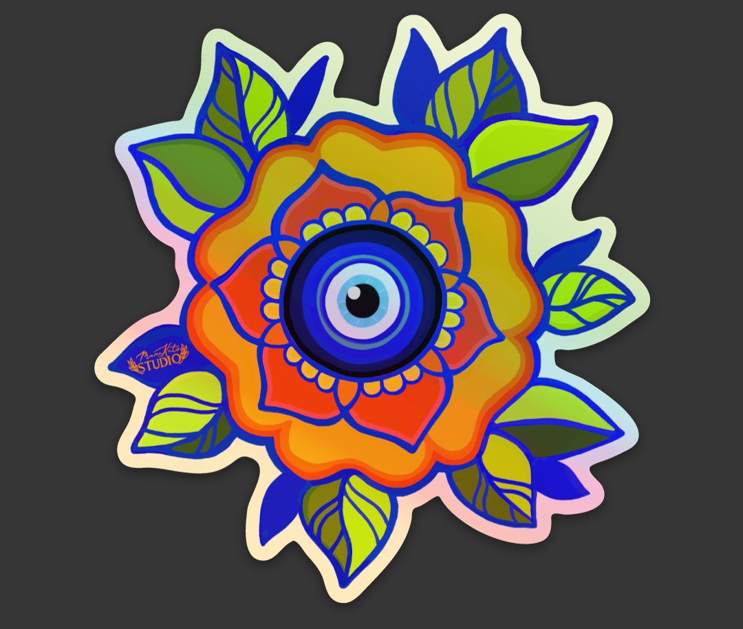 Holographic Vinyl Evil Eye Flower Sticker Waterproof Nazar | Etsy