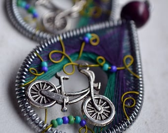Handmade Bicycle Earrings: Colorful Wire-Wrapped Bike Jewelry