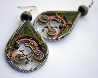 Handmade Bicycle Earrings: Thread Art Bike Jewelry