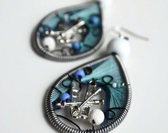 Ski Ohrringe: Blauer Faden Winter Sport Schmuck