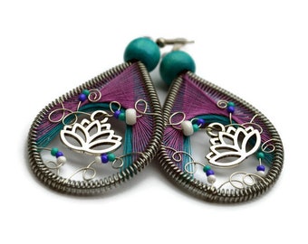Yoga Earrings/ Lotus Earrings/ Spiritual Earrings/ Zen Earrings/ Lotus flower earrings/ Buddhist earrings/ yoga jewelry gift/ inspirational