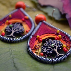 Tree of life jewelry/ Tree of life earrings/ thread earrings/ Autumn leaves jewelry/ Inspirational her/ multicolor earrings/ Peru earring