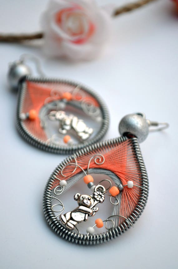 Handcrafted Teddy Bear Earrings: Wire-Wrapped Valentine's Gift