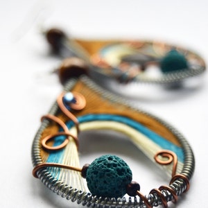 Wind in the field Peruvian earrings Unique earrings Handmade jewelry Dangle earrings Big Drop earrings Beautiful earrings Twisted earrings