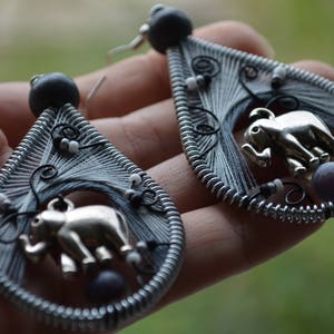 Elephant earrings, Elephant lovers gift, Lovely Elephant jewelry, Safari earrings, Big grey earrings, String earrings, Inspirational her