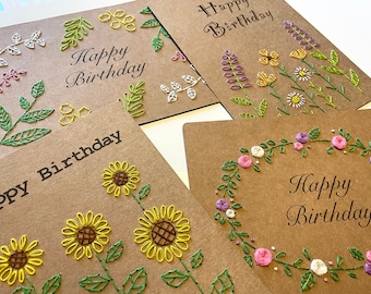 DIY Paper Embroidery Birthday Cards - Flowers and Leaves