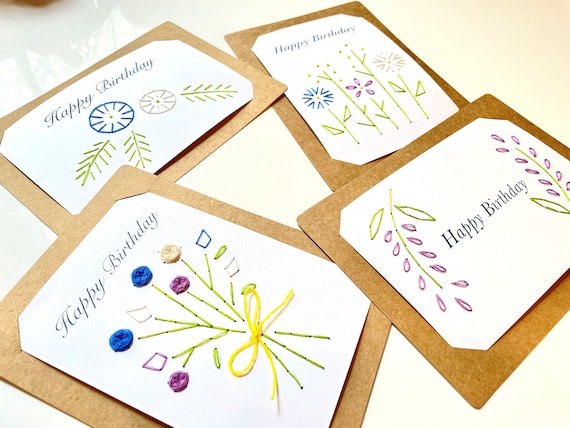 DIY Paper Embroidery Birthday Cards Flowers and Leaves 