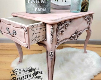 SOLD!!! Pair of French Provincial Nightstands in Blush Pink, White & Black Antiquing | Solid Wood, Dovetail Drawers | Vintage End Tables