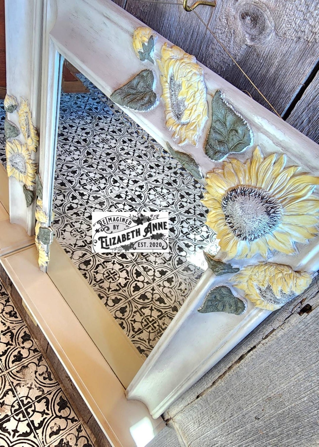 Vintage Pair of Bathroom Vanity Mirrors With Handmade Sunflowers ...