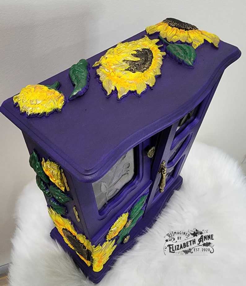 Large Sunflower Jewelry Box Purple & Gold Boho Tabletop Etsy