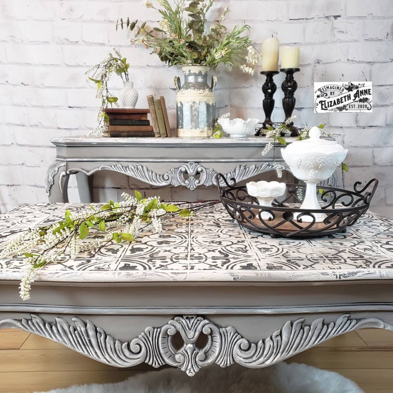 Coffee Table and Sofa Table Set Vintage Gray White & Black Etsy