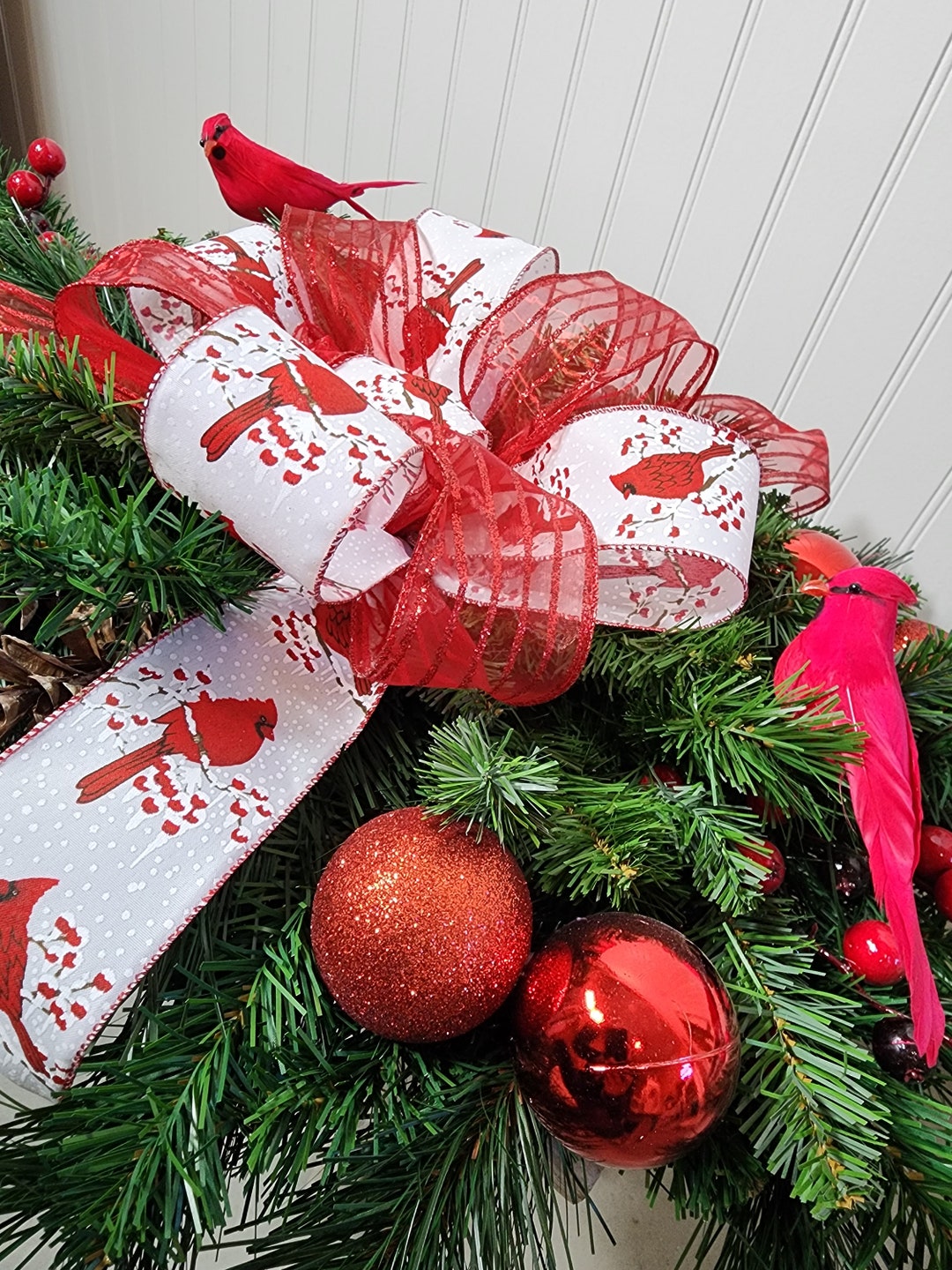 Christmas Memorial Grave Pillow With Red Cardinal Birds Pincones