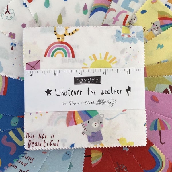 Whatever The Weather Charm Pack by Paper & Cloth for Moda Fabrics, (42) 5" Fun and Colorful Precut Cotton Quilt Squares