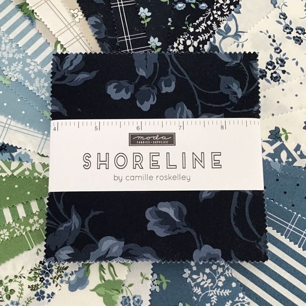 Shoreline Charm Pack by Camille Roskelley for Moda Fabrics, (42) 5" Precut Cotton Quilt Squares, (40) Different Prints in this Collection