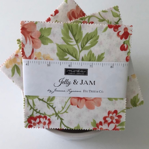 Jelly & Jam Charm Pack by Joanna Figueroa for Fig Tree Co and Moda Fabrics, (42) 5" Precut Cotton Quilt Squares, (40) Different Prints