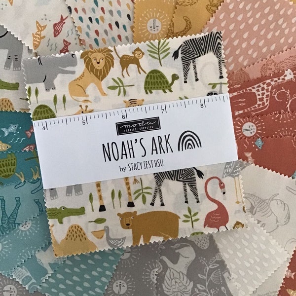 Noah's Ark Charm Pack by Stacy Iest Hsu for Moda Fabrics, (42) 5" Precut Cotton Quilt Squares, (20) Different Prints in this Collection