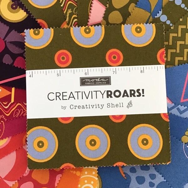 Creativity Roars! Charm Pack by Creativity Shell for Moda Fabrics, (42) 5" Precut Cotton Quilt Squares with Bold Designs and Colors