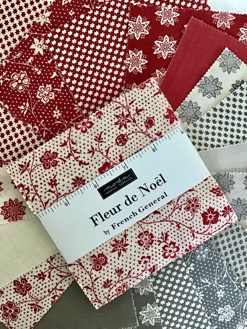 Fleur De Noel Charm Pack By French General By Moda Fabrics 42 5 Precut Cotton Quilt Squares Christmas Holiday Charm Squares