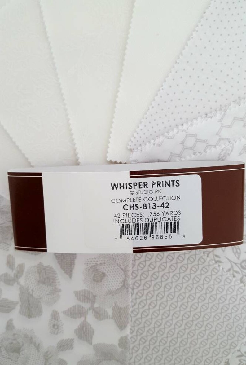 42 5-Inch Precut Cotton Squares in White-on-White and Gray Prints Whisper Prints Charm Pack by Robert Kaufman