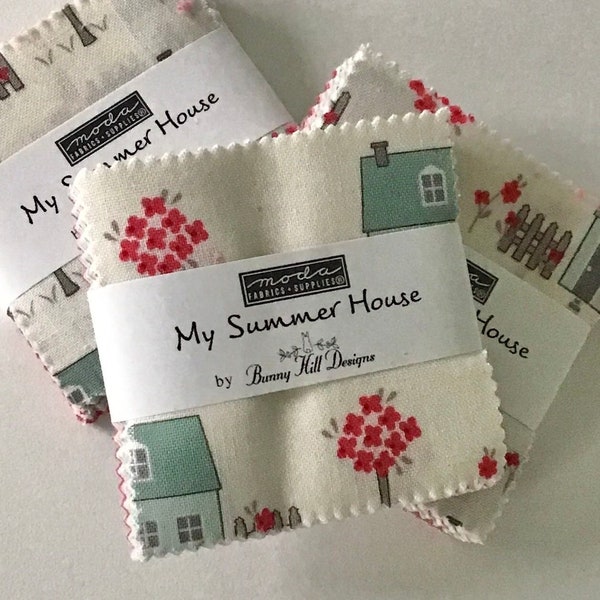 My Summer House Mini Charm Pack by Bunny Hill Designs for Moda Fabrics, (42) 2 1/2" Precut Cotton Quilt Squares, (27) Different Prints