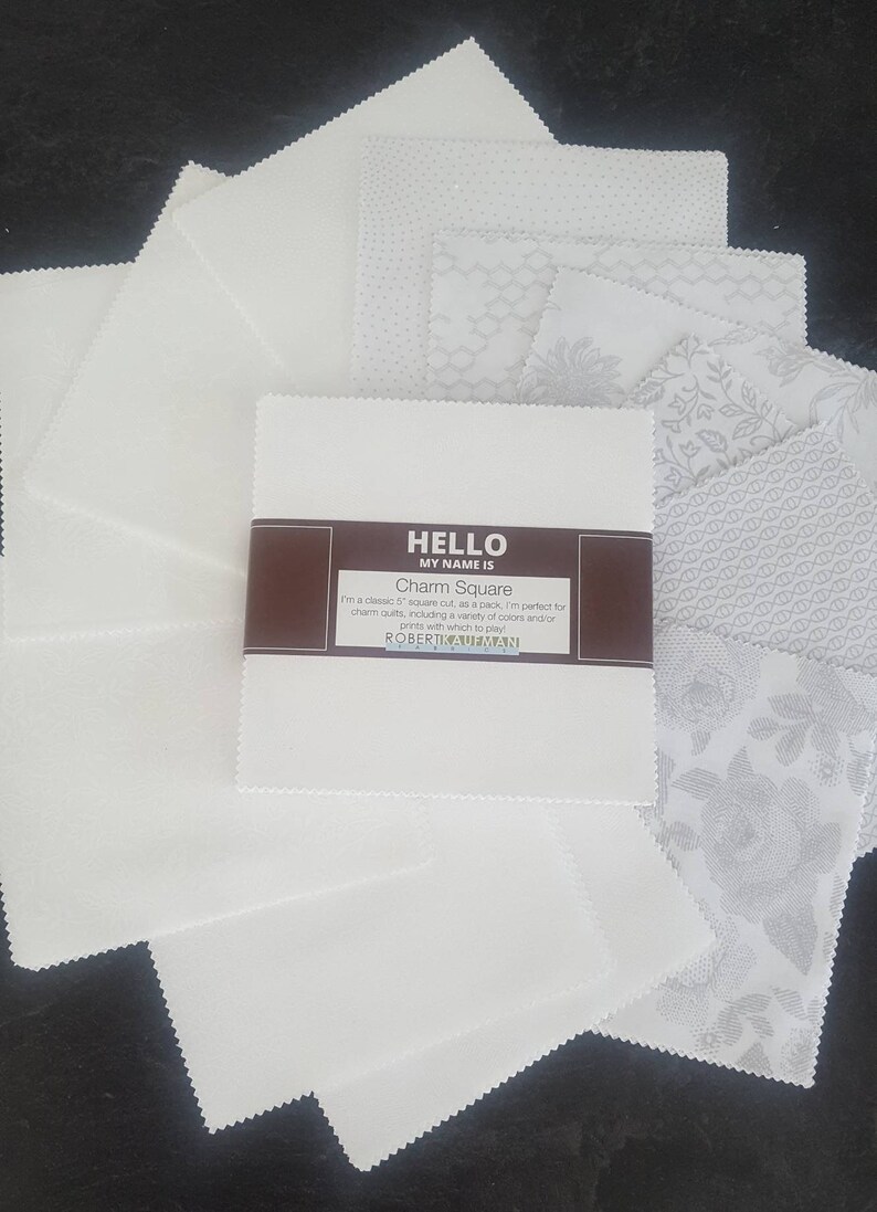42 5-Inch Precut Cotton Squares in White-on-White and Gray Prints Whisper Prints Charm Pack by Robert Kaufman