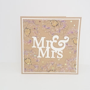 Lila Herbst Floral Rustikal Handgemachte Hochzeit Glückwunschkarte Unikat Boho Natur Thema. Pflaume flieder lavendel. Made in UK, recycelte Karte