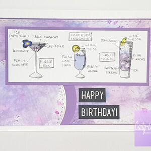 Lila Cocktail Thema 30. Geburtstagskarte Original Illustration. Add Age zur Personalisierung. Cocktail Liebhaber Geschenk für Freundin Schwester 18. 21. 40.