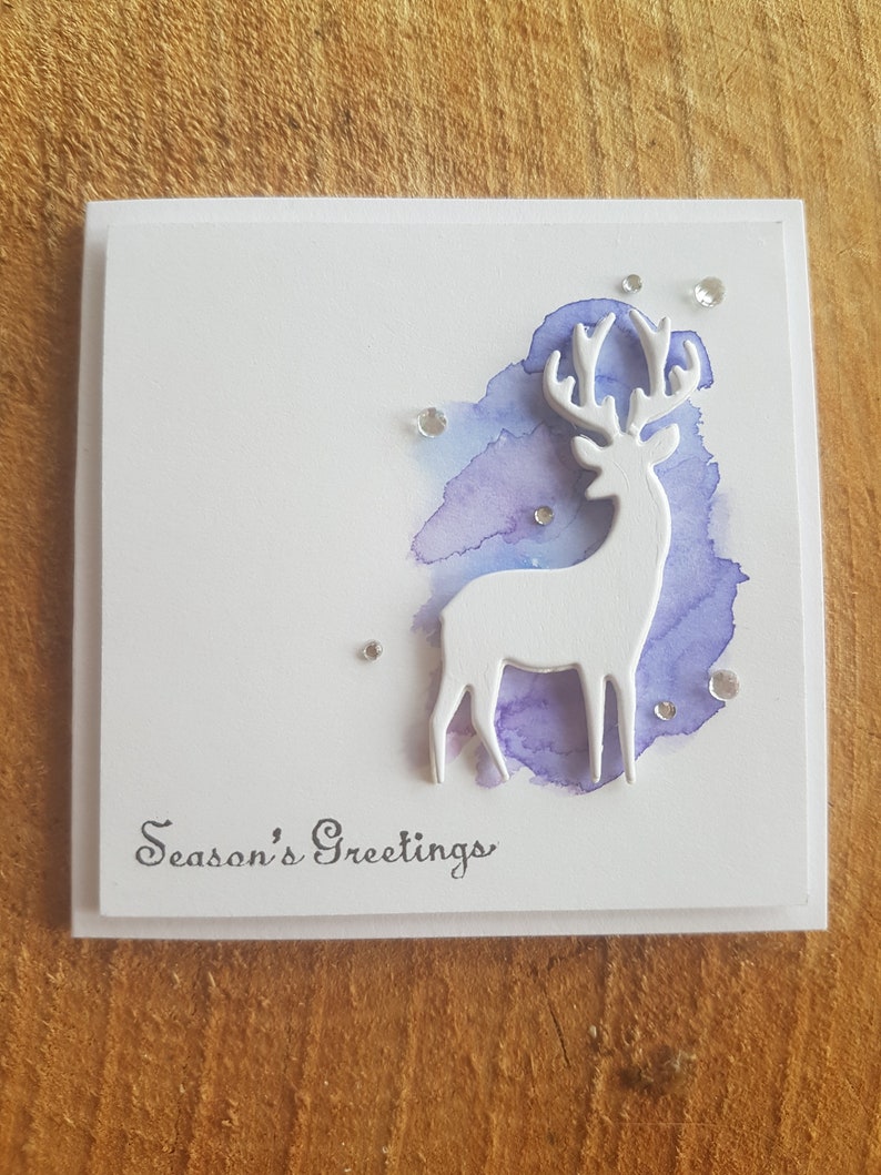 12 Stag Mini Christmas Cards & Envelopes Luxe Purple Etsy UK
