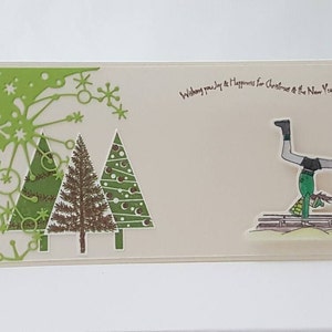 Carte de Noël faite à la main - Vert, dessiné à la main, gymnaste, unique, mignon, amusant, paillettes, sport, aquarelle, Royaume-Uni autres couleurs disponibles