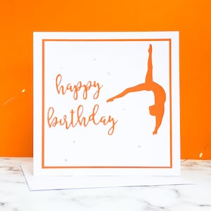 Gymnastique faite à la main Silhouette Girls Carte d’anniversaire | Retour Flip | Gymnaste artistique | Danseur