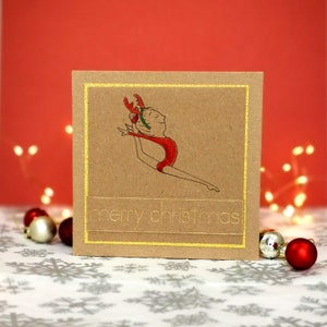 Handgemachte Kraft Mädchen Gymnastik Weihnachtskarte | Ring Sprung, Tanz | Künstlerische Turnerin für Frauen, Tänzerin | Original-Kunstwerk