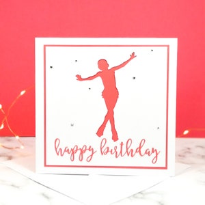 Handgemachte Eiskunstläufer Jump Silhouette große quadratische Geburtstagskarte | Die Bright Edition | Original Illustrationen von Caity-Lou Studios